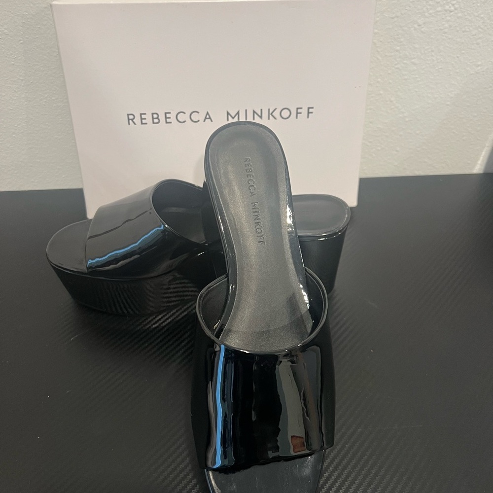 Rebecca Minkoff Glossy Black Platform Slides